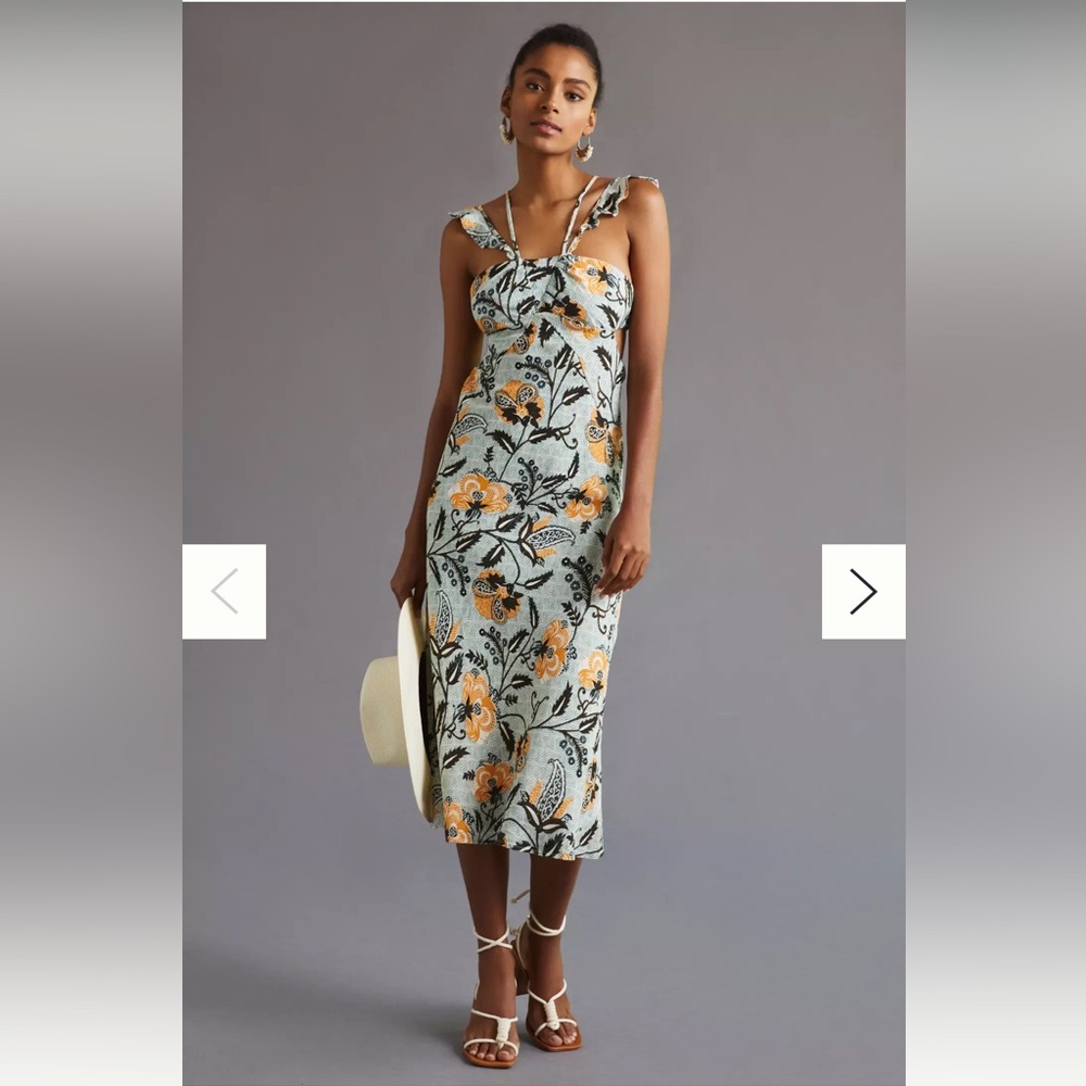 Anthropologie Floral Midi Dress in Orange and Black